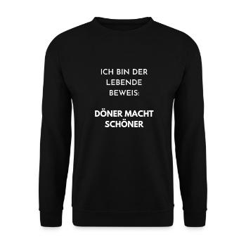 Döner macht schöner - Geschenkidee Türke Kebab - Unisex Pullover - Schwarz - Vorne - Alina (178cm) & Michal (187cm)
