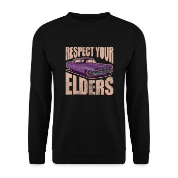 Respect your elders | classic vintage cars - Unisex Pullover - Schwarz - Vorne - Alina (178cm) & Michal (187cm)