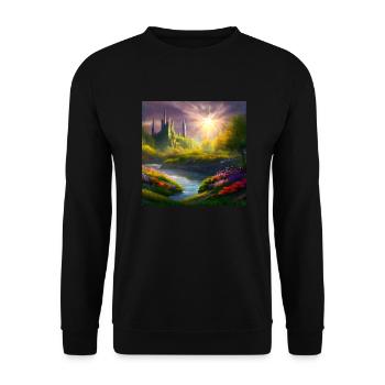 Peinture d’un paysage fantastique au lever du soleil - Sweat-shirt Unisexe - noir - Devant - Alina (178cm) & Michal (187cm)