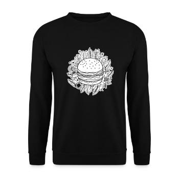 Hamburger Burger Fastfood Grillen Cheeseburger - Unisex Pullover - Schwarz - Vorne - Alina (178cm) & Michal (187cm)