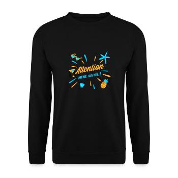 ATTENTION, MÈRE AGITÉE ! (maman, plage) - Sweat-shirt Unisexe - noir - Devant - Alina (178cm) & Michal (187cm)