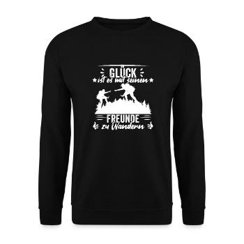 Glück ist es mit seinen Freunde zu Wandern - Unisex Pullover - Schwarz - Vorne - Alina (178cm) & Michal (187cm)