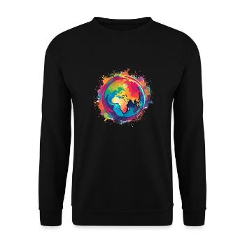 Bunte Weltkugel - Unisex Pullover - Schwarz - Vorne - Alina (178cm) & Michal (187cm)