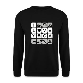 I love yoga formen symbole chakra 1 5 - Unisex Sweatshirt - black - Front - Alina (178cm) & Michal (187cm)