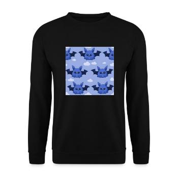 Whimsical Winged Friends: Süße Comic-Fledermäuse - Unisex Pullover - Schwarz - Vorne - Alina (178cm) & Michal (187cm)