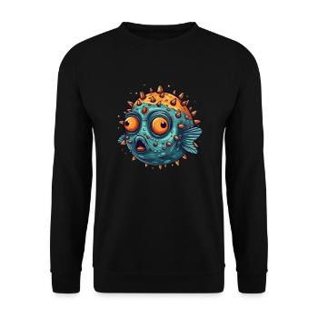 Lustiger Kugelfisch mit Stacheln der schielt Humor - Unisex Pullover - Schwarz - Vorne - Alina (178cm) & Michal (187cm)