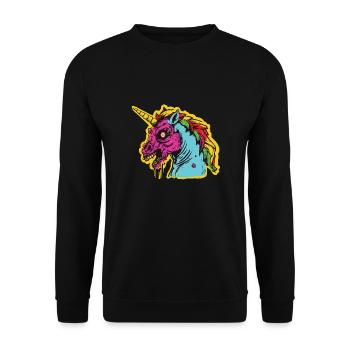 Horror Gruseliges Zombie Einhorn - Unisex Pullover - Schwarz - Vorne - Alina (178cm) & Michal (187cm)