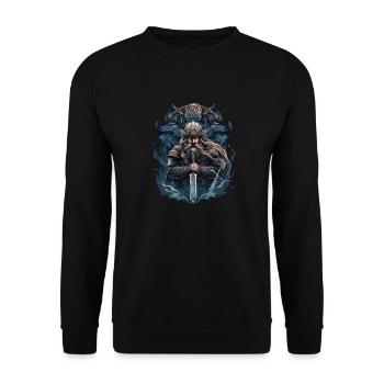 Wikinger Nordmann: Elegantes nordisches Design - Unisex Pullover - Schwarz - Vorne - Alina (178cm) & Michal (187cm)