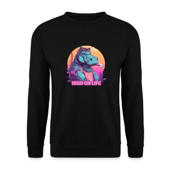 Hippos - High on Life - Unisex Pullover - Schwarz - Vorne - Alina (178cm) & Michal (187cm)