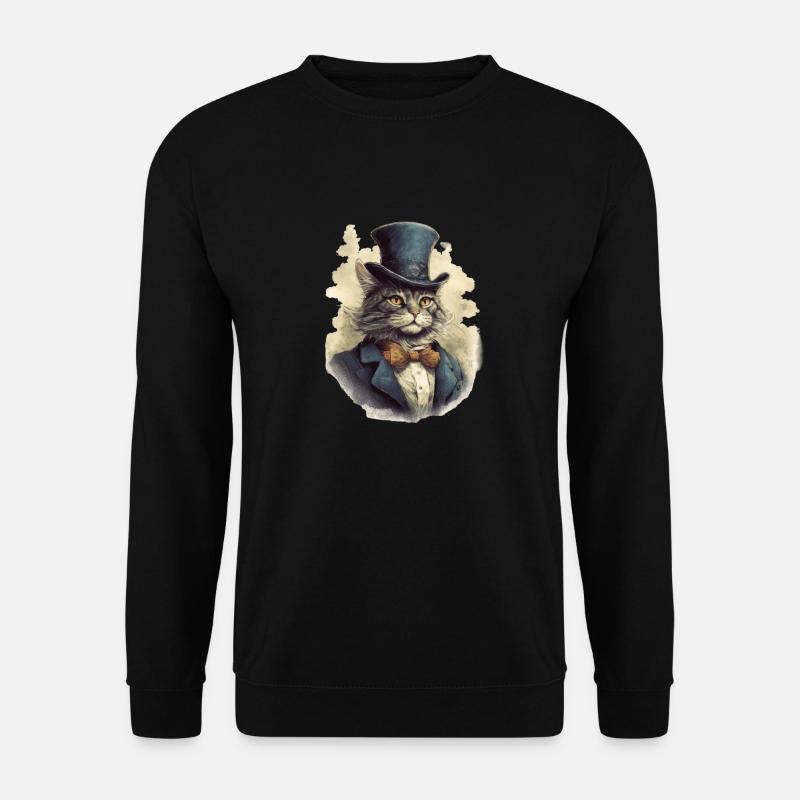 Katze im 1800 Jahre Stil Gekleidet Nobel Barock - Unisex Pullover - Schwarz
