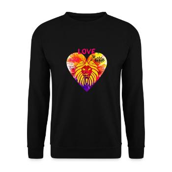 Herz mit Löwe - Unisex Pullover - Schwarz - Vorne - Alina (178cm) & Michal (187cm)