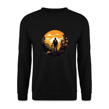 Wandern Berge Bäume Alpen - Unisex Pullover - Schwarz - Vorne - Alina (178cm) & Michal (187cm)