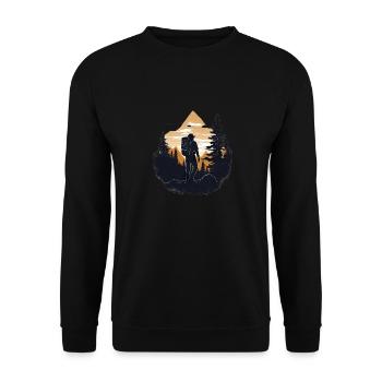 Wandern Berge Bäume Alpen - Unisex Pullover - Schwarz - Vorne - Alina (178cm) & Michal (187cm)