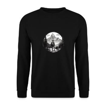 Wandern Berge Bäume Alpen - Unisex Pullover - Schwarz - Vorne - Alina (178cm) & Michal (187cm)