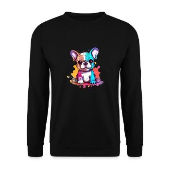 Kleine Bulldogge Welpe Französisch Abstrakt - Unisex Pullover - Schwarz - Vorne - Alina (178cm) & Michal (187cm)