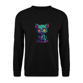 Halloween Zombie Katze - Niedliche gruselige Katze - Unisex Pullover - Schwarz - Vorne - Alina (178cm) & Michal (187cm)