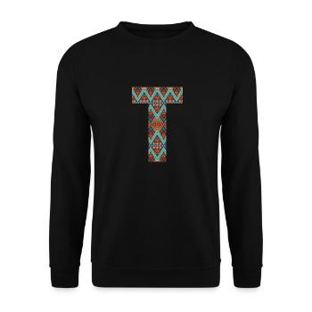 Letter T- boho design, Colorful monogram - Unisex Sweatshirt - black - Front - Alina (178cm) & Michal (187cm)