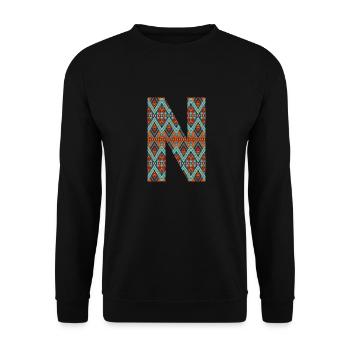 Letter N- boho design, Colorful monogram - Unisex Sweatshirt - black - Front - Alina (178cm) & Michal (187cm)