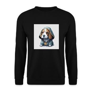 Beagle im Hoodie - Unisex Pullover - Schwarz - Vorne - Alina (178cm) & Michal (187cm)
