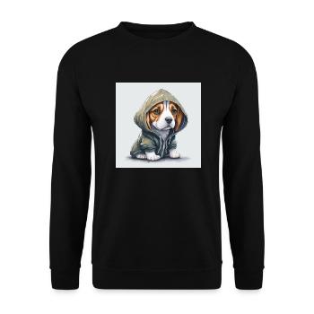 Beagle im Hoodie. - Unisex Pullover - Schwarz - Vorne - Alina (178cm) & Michal (187cm)