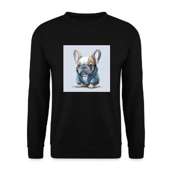 Französische Bulldogge im Hoodie. - Unisex Pullover - Schwarz - Vorne - Alina (178cm) & Michal (187cm)