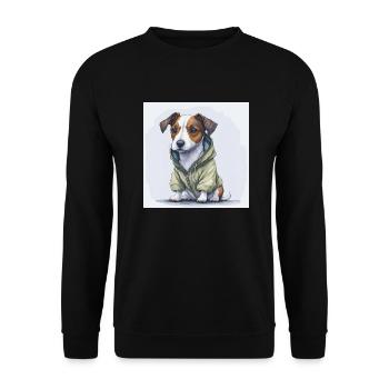 Jack Russel Terrier im Hoodie. - Unisex Pullover - Schwarz - Vorne - Alina (178cm) & Michal (187cm)