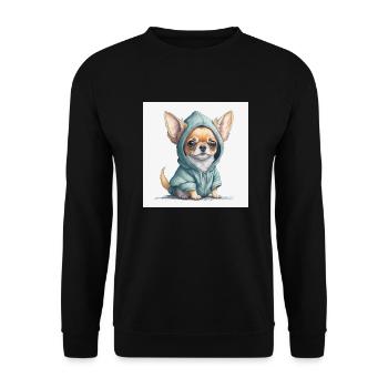 Chihuahua im Hoodie. - Unisex Pullover - Schwarz - Vorne - Alina (178cm) & Michal (187cm)