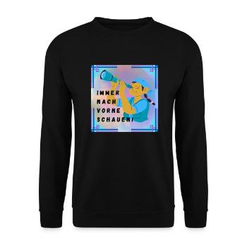 Immer nach vorne schauen - Unisex Pullover - Schwarz - Vorne - Alina (178cm) & Michal (187cm)
