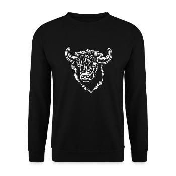 Schottische Highland Kuh - Unisex Pullover - Schwarz - Vorne - Alina (178cm) & Michal (187cm)