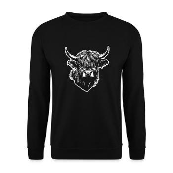 Schottische Highland Kuh - Unisex Pullover - Schwarz - Vorne - Alina (178cm) & Michal (187cm)
