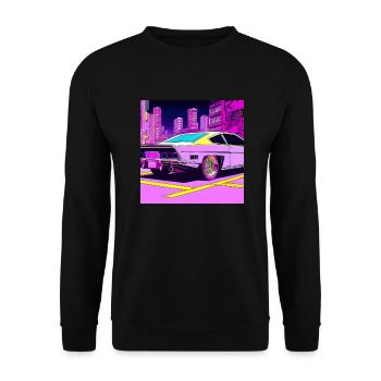 Cyberpunk Car Futuristic Night City 80s Retro - Unisex Sweatshirt - black - Front - Alina (178cm) & Michal (187cm)