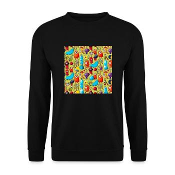 Happy Monsters Muster - Unisex Pullover - Schwarz - Vorne - Alina (178cm) & Michal (187cm)