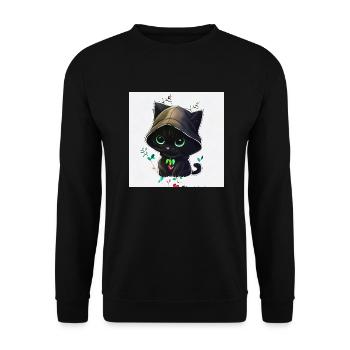 Kleine süße schwarze Katze. - Unisex Pullover - Schwarz - Vorne - Alina (178cm) & Michal (187cm)