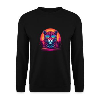 Synthwave Tiger Sunset - Unisex Pullover - Schwarz - Vorne - Alina (178cm) & Michal (187cm)
