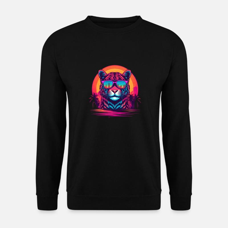 Synthwave Tiger Sunset - Unisex Pullover - Schwarz
