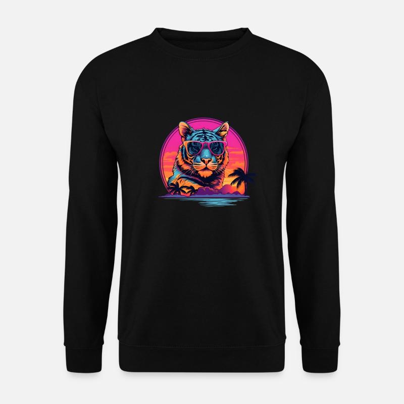 Synthwave Tiger Sunset - Unisex Pullover - Schwarz