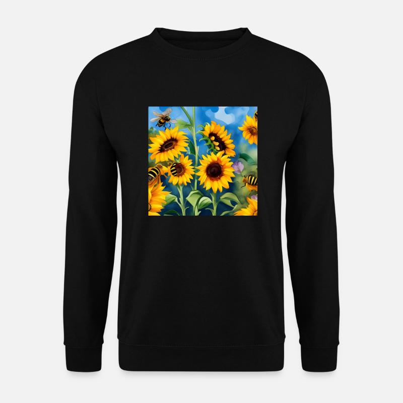 Sonnenblumen und Bienen Aquarell - Unisex Pullover - Schwarz