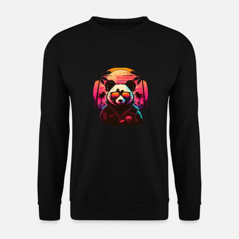 Synthwave Panda Sunset - Sweat-shirt Unisexe - noir