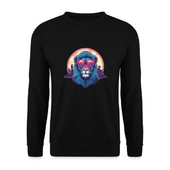 Synthwave Lion Sunset - Unisex Sweatshirt - black - Front - Alina (178cm) & Michal (187cm)