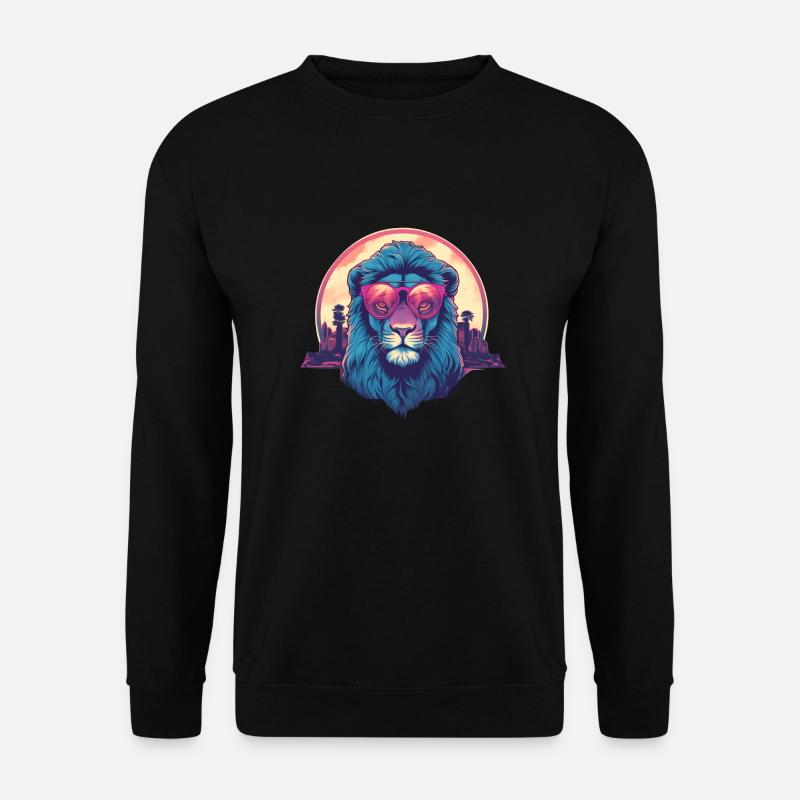 Synthwave Lion Sunset - Unisex Pullover - Schwarz