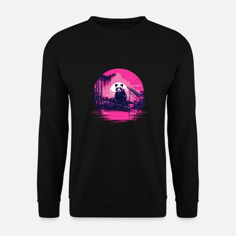 Synthwave Panda Japan Sunset - Unisex Sweatshirt - black