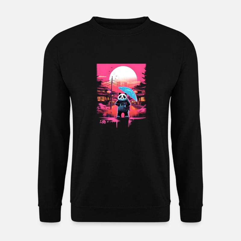 Synthwave Panda with umbrella - Unisex Sweatshirt - black
