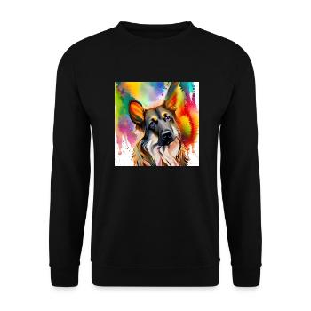 Deutscher Schäferhund Splash Art Porträt - Unisex Pullover - Schwarz - Vorne - Alina (178cm) & Michal (187cm)