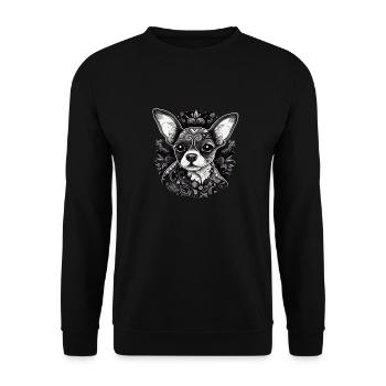 Chihuahua | Mosaik | Geometrisch | Kunst | Hund | - Unisex Pullover - Schwarz - Vorne - Alina (178cm) & Michal (187cm)