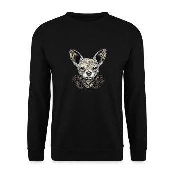 Chihuahua | Mosaik | Geometrisch | Kunst | Hund | - Unisex Pullover - Schwarz - Vorne - Alina (178cm) & Michal (187cm)