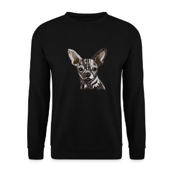 Chihuahua | Mosaik | Geometrisch | Kunst | Hund | - Unisex Pullover - Schwarz - Vorne - Alina (178cm) & Michal (187cm)