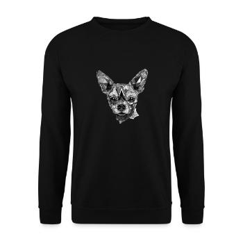 Chihuahua | Mosaik | Geometrisch | Kunst | Hund | - Unisex Pullover - Schwarz - Vorne - Alina (178cm) & Michal (187cm)