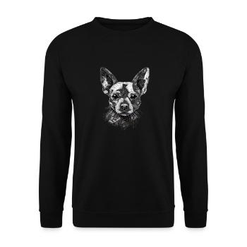 Chihuahua | Mosaik | Geometrisch | Kunst | Hund | - Unisex Pullover - Schwarz - Vorne - Alina (178cm) & Michal (187cm)