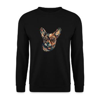 Chihuahua | Mosaik | Geometrisch | Kunst | Hund | - Unisex Pullover - Schwarz - Vorne - Alina (178cm) & Michal (187cm)