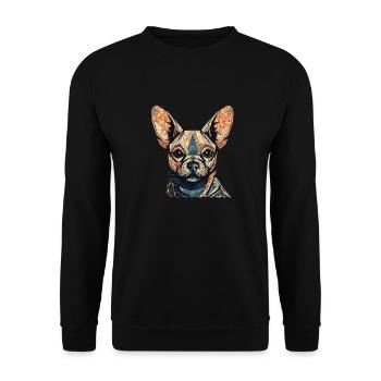 Chihuahua | Mosaik | Geometrisch | Kunst | Hund | - Unisex Pullover - Schwarz - Vorne - Alina (178cm) & Michal (187cm)